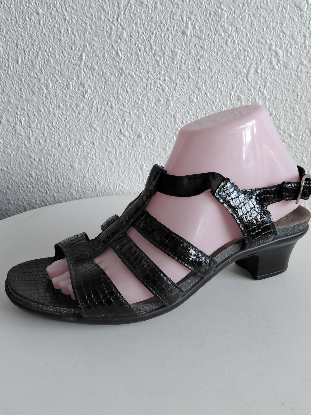 SAS Allegro Heeled Strappy Sandals Black Patent Leather